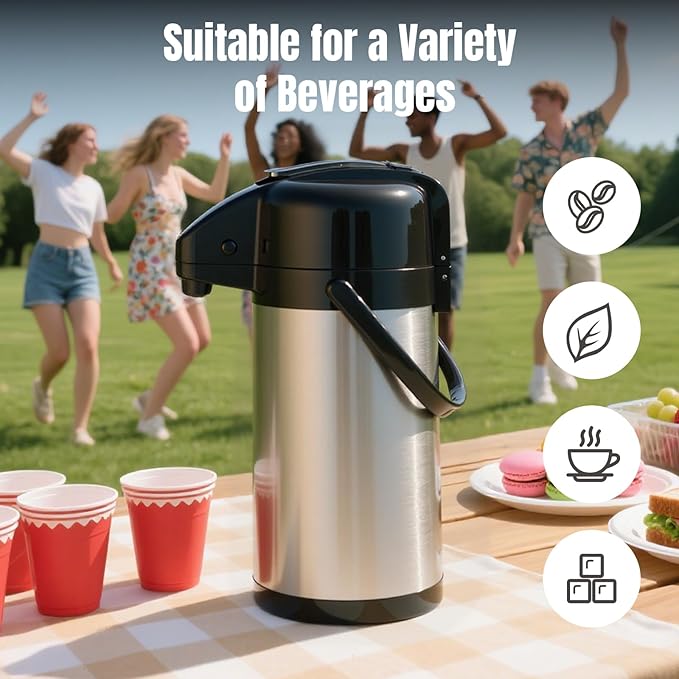 Upgraded Airpot Coffee Carafe with Double Pump - 84oz/2.5L Coffee Carafe for Keeping Hot, Beverage Dispenser for Hot/Cold Beverage, Stainless Steel Termos Para Cafe for Parties