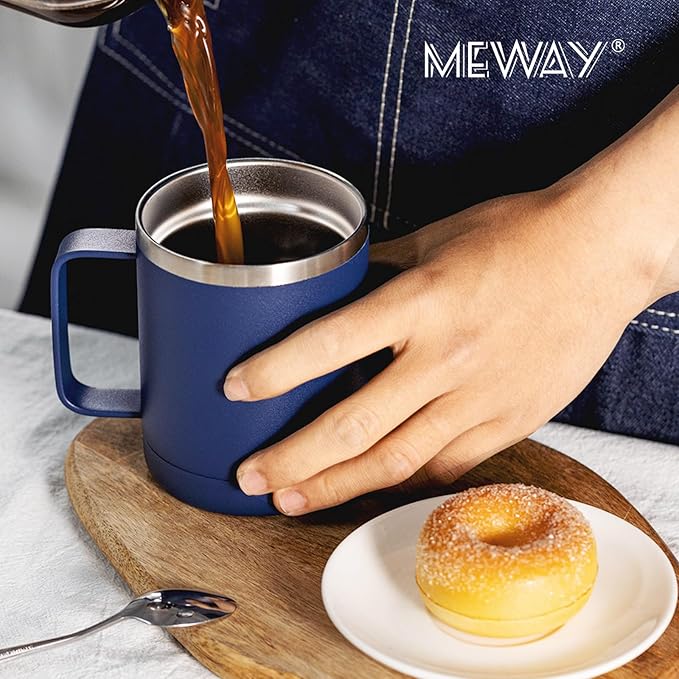 MEWAY 12oz Coffee Mug With Handle 8 Pack Bulk,Stainless Steel Insulated Travel Tumblers With Sliding Lid,Double Wall Vacuum Camping Cup for Hot & Cold Drinks Tea (Navy, 8)