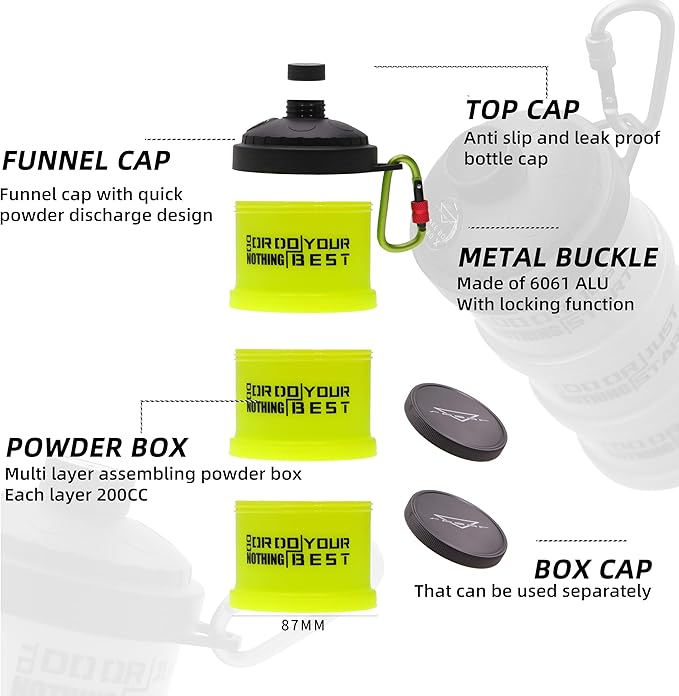 Protein Powder Stackable Container To Go,with Top Cap Funnel for Water Bottle,Twist Lock Portable Supplement Organize Storage Dispenser for Pre/Post Workout,Fitness,Travel,Gym