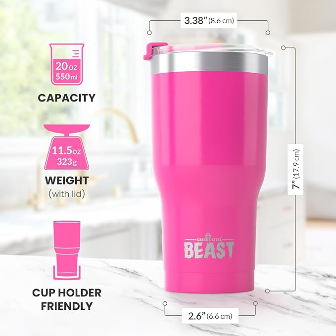Beast 20 oz Tumbler Stainless Steel Vacuum Insulated Coffee Ice Cup Double Wall Travel Flask (Cupcake Pink)