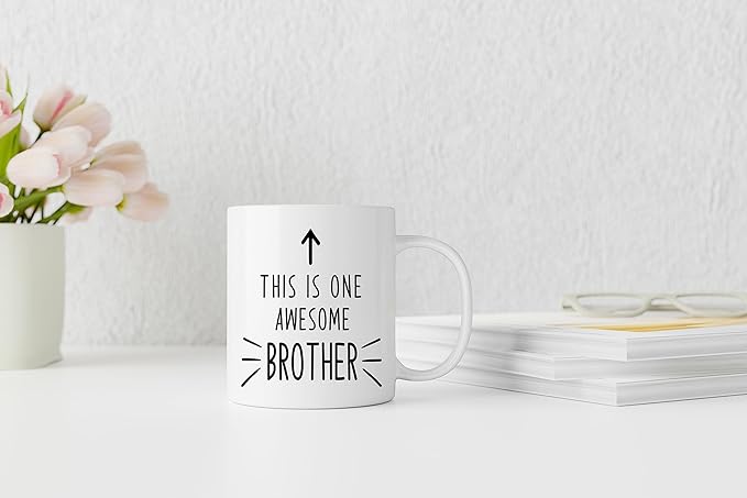 QASHWEY This is One Awesome Brother Coffee Mugs Mug, Brother Birthday Christmas Wedding Gifts from Sister Brother,Inspirational Brother Gift Double Side Printed Ceramic Mug Cup 11 Ounce