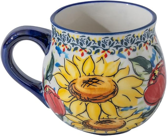 ALMA 12oz Handpainted Coffee Mug-Microwavable,Ceramic Sunflower Mug for Coffee/Tea lovers(Sunflower,Medium)