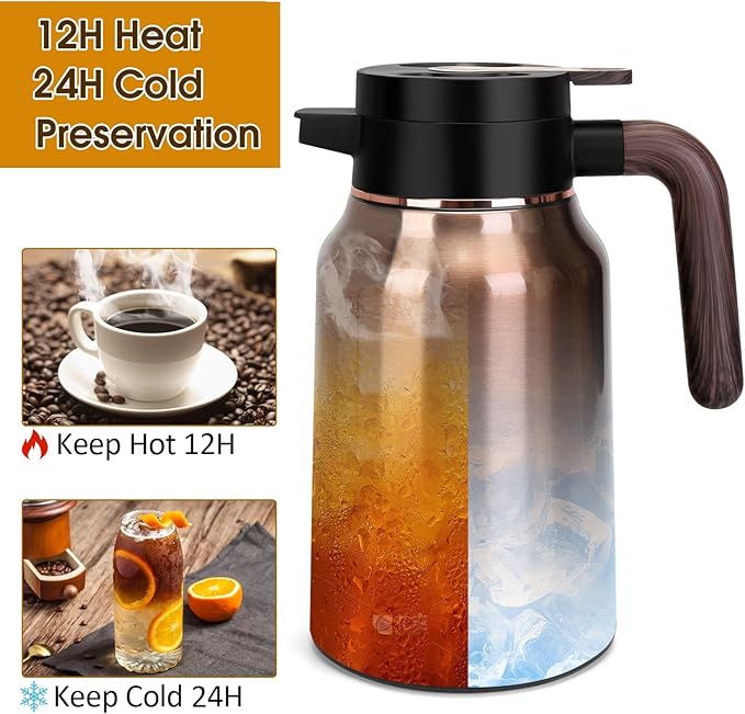 51oz Thermal Coffee Carafe, Stainless Steel Carafes for Hot Liquids 12 Hours, Insulated Coffee Carafes For Keeping Hot Coffee, Hot Water, Tea, Hot Beverage (Gold)