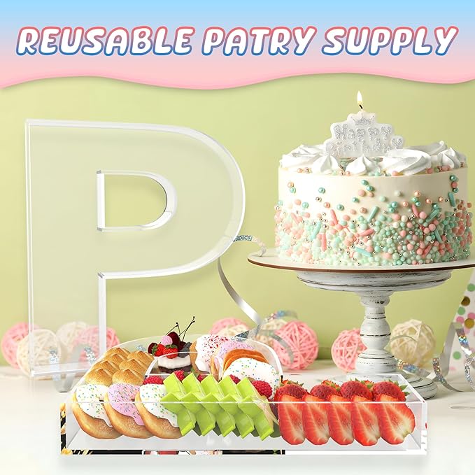 13.8" Extra Large Acrylic Letter Charcuterie Board Box, Reusable Fillable Letter Cake Candy Dish Display Serving Tray for Birthday Anniversary Party Decoration (P)