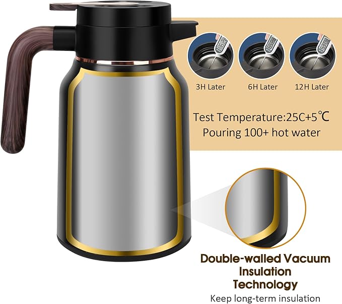 51oz Thermal Coffee Carafe, Stainless Steel Carafes for Hot Liquids 12 Hours, Insulated Coffee Carafes For Keeping Hot Coffee, Hot Water, Tea, Hot Beverage (Black)
