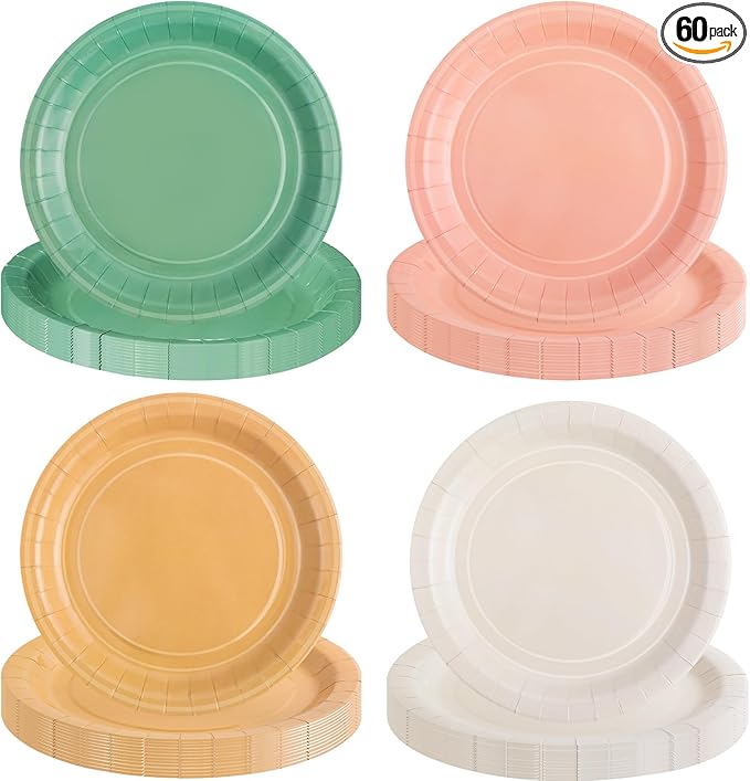 Zhehao 60 Pcs Sage Green Dusty Pink Paper Plates 9 Inch Disposable Summer Plates Party Decoration for Birthday Picnic Spring Wedding Baby Shower