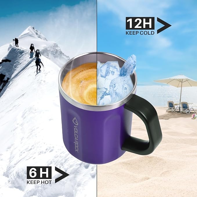 16oz Stainless Steel Togo Coffee Travel Mug, Spill Proof Tea Mug with Handle and Lid, Lightweight and Durable, Great for Office Home and Outdoor Use (Purple)