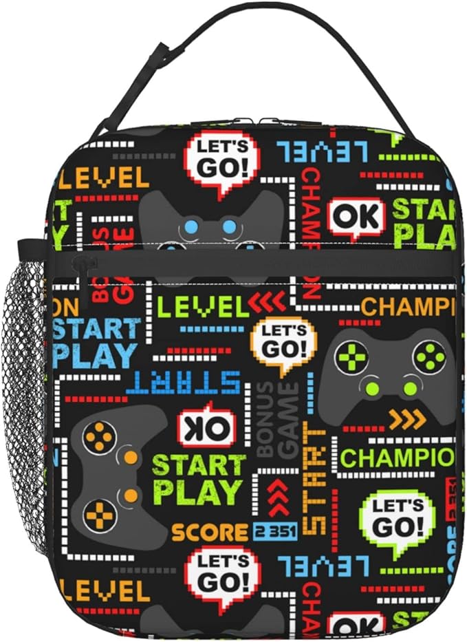 Video Game Controller Insulated Lunch Box Portable Lunch Bag with Detachable Handle,Reusable Lunchbox for Boys Girls Adults (Mrlunchbag-2302)