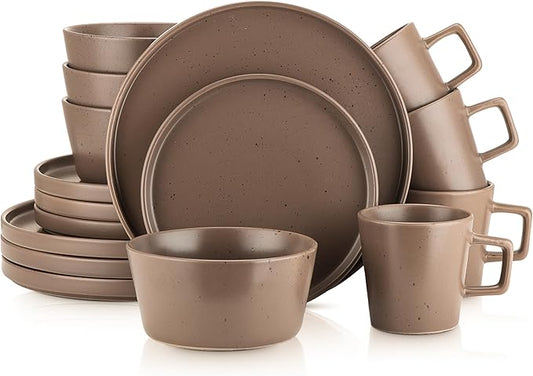 Stone Lain Coupe Dinnerware Set, Service For 4, Matte Brown