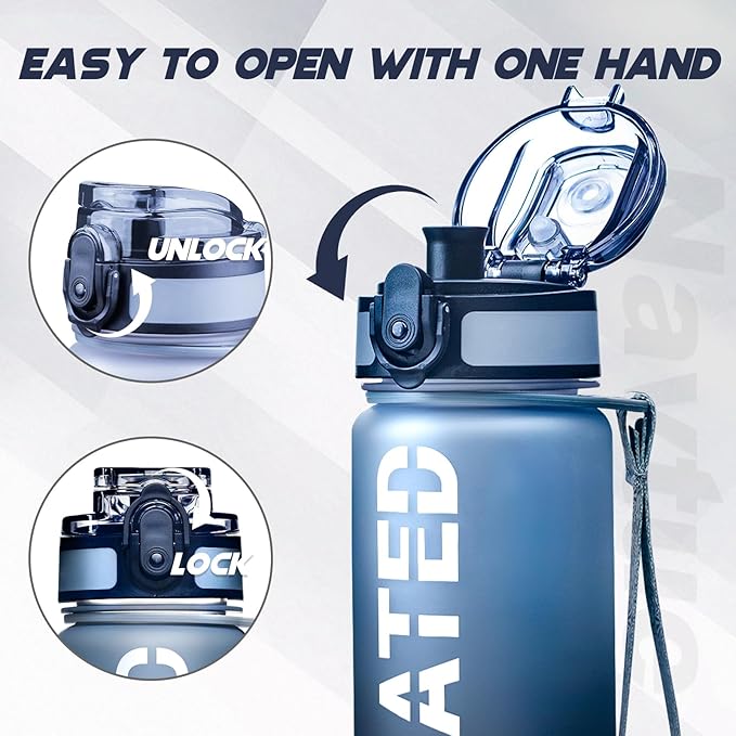 Water Bottle, 16oz Sports Water Bottles with Time Marker Wide Mouth, Motivational and Leakproof Drink Bottle, BPA Free Tritan with Carry Strap for Gym Fitness Outdoor(Direct Drink 1 Bottle)