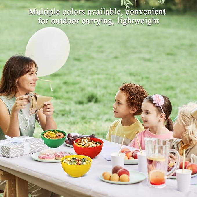 Berglander Plastic Bowls Set of 12 Pieces 25oz, Mutil Color Reusable and Sturdy Ramen Bowl, Soup Bowls, Cereal Bowl for Adult, Kids, Home, Restaurant, Garden, Picnic, Camping, Poolside, Outdoor