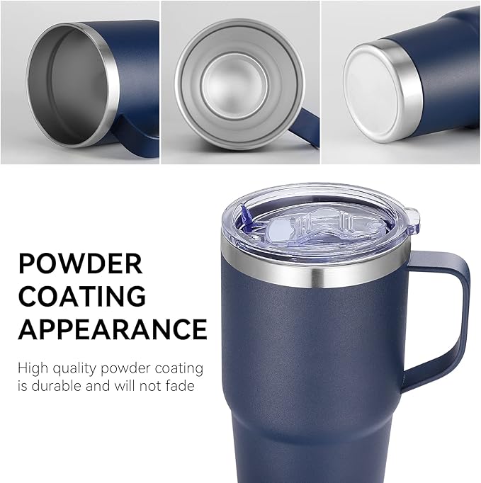 VEGOND 20 oz Tumbler Bulk with Handle Lid and Straw, Stainless Steel Insulated Travel Coffee Mug Set, Spill Proof Double Wall Metal Tumblers Cups, Powder Color Navy Blue 12 Pack