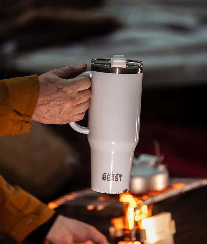 Beast 42 oz Tumbler Stainless Steel Vacuum Insulated Coffee Ice Cup Double Wall Travel Flask (Arctic White)