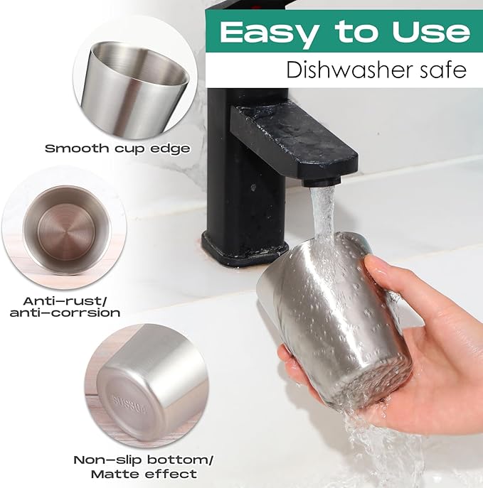 8 Pack Stainless Steel Insulated Cup Metal Tumbler Double Wall Vacuum Water Glasses Camping Reusable Mugs Bbq Home Office Party Coffee (8.8 oz)