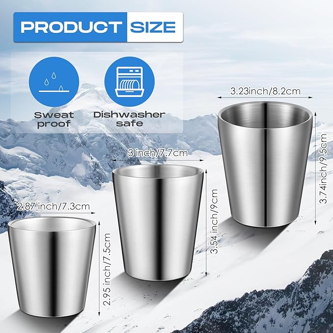 8 Pack Stainless Steel Insulated Cup Metal Tumbler Double Wall Vacuum Water Glasses Camping Reusable Mugs Bbq Home Office Party Coffee(5.9 oz)