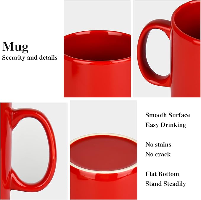 29oz Extra Large Ceramic Coffee Mug with Handle for Office and Home (Red)