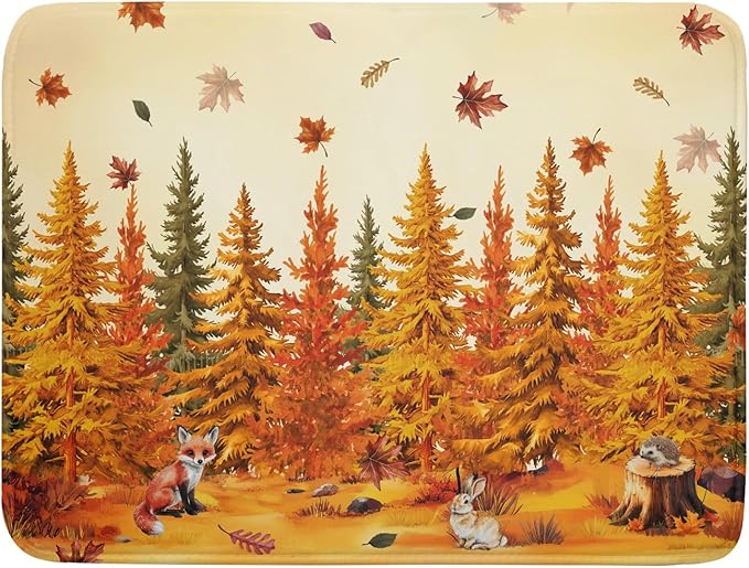 Autumn Forest Dish Drying Mat - Welcome Fall Fox Drying Pad for Counter Wildlife Dish Drainer Mat Cabin Animal Kitchen Accessories 18 X 24 Inch