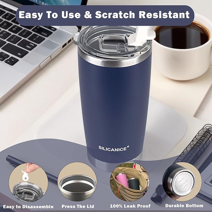 Dark Blue 20 oz Tumbler with Straw And Lid,Durable Stainless Steel Vacuum Insulated Travel Iced Coffee Mugs Cups,Leak-proof,Grils Women men Friends Gifts,Scratch Resistant,Hot Cold Beverage