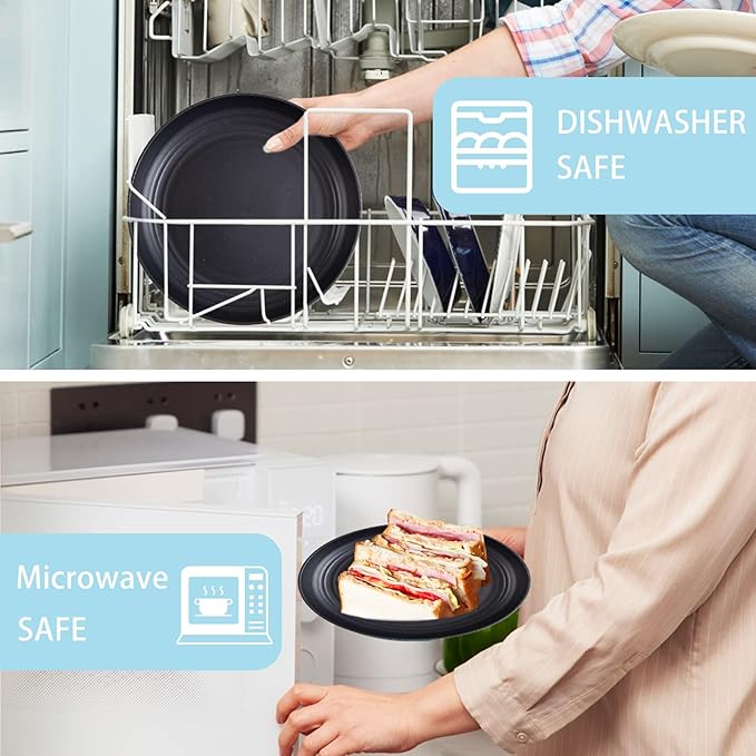 Supernal Wheat Straw Dinnerware Sets,Plates and Bowls Set, Dish Sets for 8, Unbreakable Plate for 8 Dishwasher Safe,Reusable Dinnerware Black-16pcs Plates, 8pcs Bowls, 8pcs Cups.