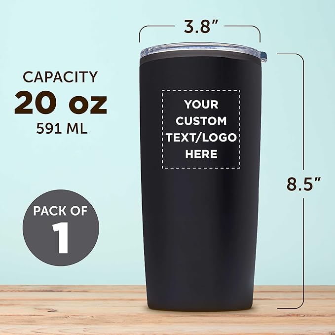 DISCOUNT PROMOS Custom Plastic Tumblers 20 oz. Set of 1, Personalized Bulk Pack - With lids, Ice Coffee Tumbler, To Go Cup, Insulated - Black
