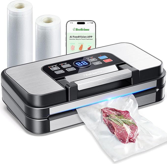 95Kpa Powerful Precision Pro Vacuum Sealer, with Double Heat Seal & Double Pump, Easy-Lock Handle, 10-in-1 Vacuum Sealer Machine for Food with Bags Storage, Built-in Cutter, Stainless Steel