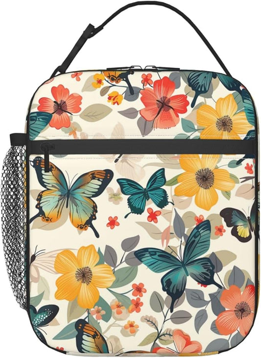 Butterfly Insulated Lunch Bag for Women Men Butterfly Lunch Bag for Work,Picnic,Travel,Hiking,Beach or Fishing Polyester Butterfly Lunch Box