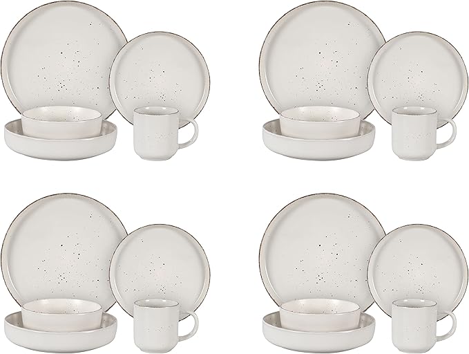 HomeVss, Nordic Shape Rising Rim Stoneware 20pc Dinnerware Set, Matte White with Speckle Finished Effect