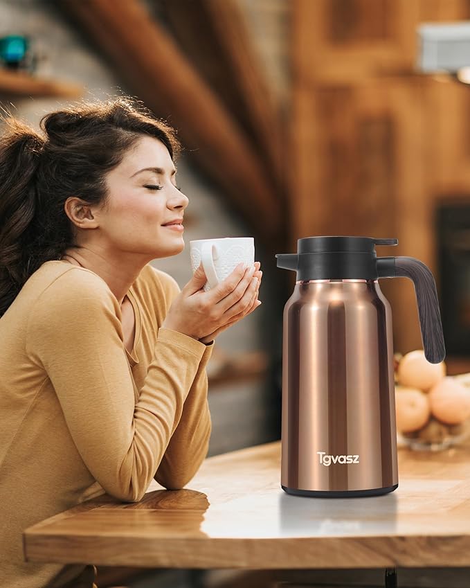 Thermal Coffee Carafe 70 oz - 36 Hour Hot (Fullness of Carafe) Carafes for Hot Liquids-Insulated Coffee Carafes For Keeping Hot/Cold Coffee, Tea, Water, Drink Dispenser for Parties(Gold)