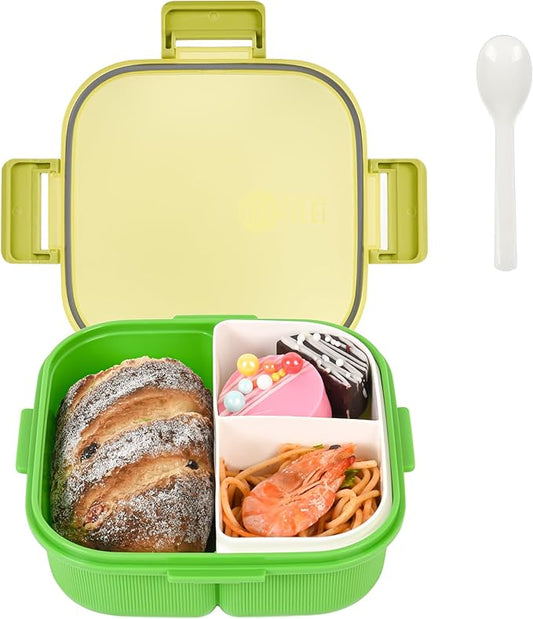 Square Bento Box with Removable Compartments for Adults & Kids - 1000ml Leak Proof Lunch Box with Utensils, BPA-Free, Microwave & Dishwasher Safe, Portable(Green)