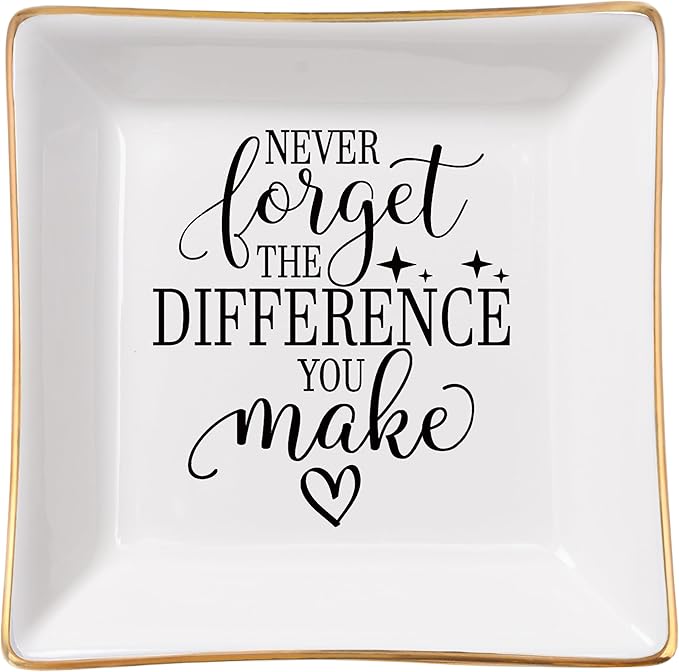 Thank You Gifts for Women Coworker Nurse Teacher Employee Appreciation Gift, Goodbye Farewell Going Away Retirement Gift for Woman Boss - Never Forget The Difference You Make Jewelry Dish