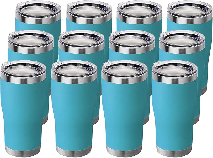 HASLE OUTFITTERS 20 oz Tumbler Bulk, Stainless Steel Tumblers with Lid, Vacuum Insulated Tumbler, Double Wall Powder Coated Cup, coffee mugs, Sky Blue, 12 Pack