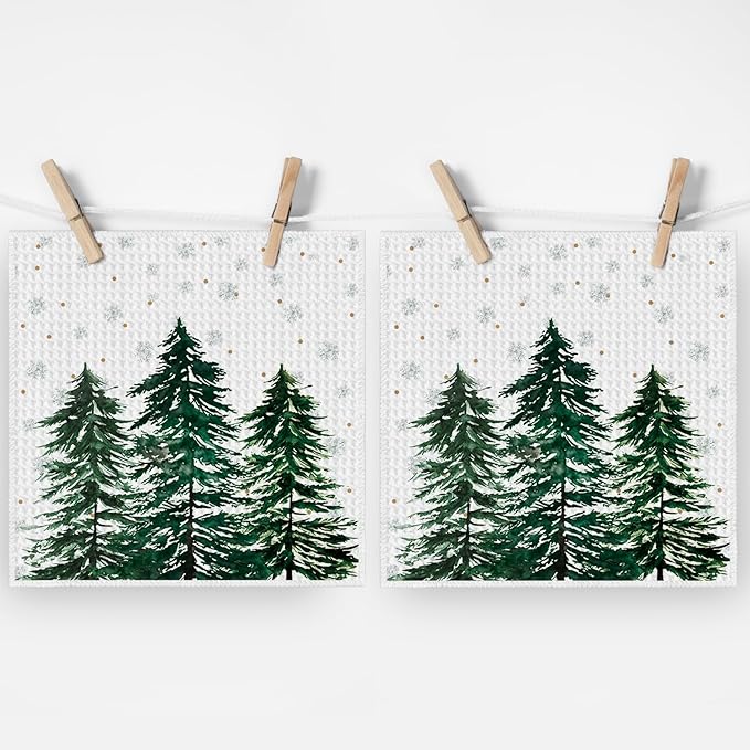 Artoid Mode Snowflakes Xmas Tree Christmas Kitchen Dish Cloths, 12x12 Inch Quick Dry Microfiber Dishcloths for Kitchen Dish Rags Set of 2