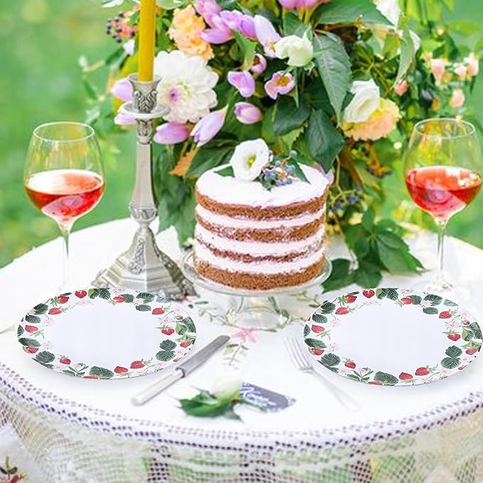 6-Pack Melamine Dinner Plates - 10 Inch Lightweight, Durable & Unbreakable Round Plates for Indoor/Outdoor Use - Strawberry