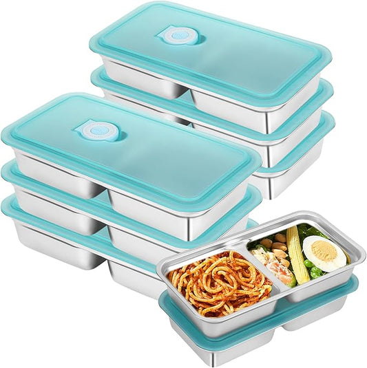 8 pcs Stainless Steel Snack Containers with Lids, Multi Compartment Reusable Grab and Go Snack Boxs, for Food Pack Take-Out Condiments, Dips, Leakproof, for Travel and Outdoor Camping