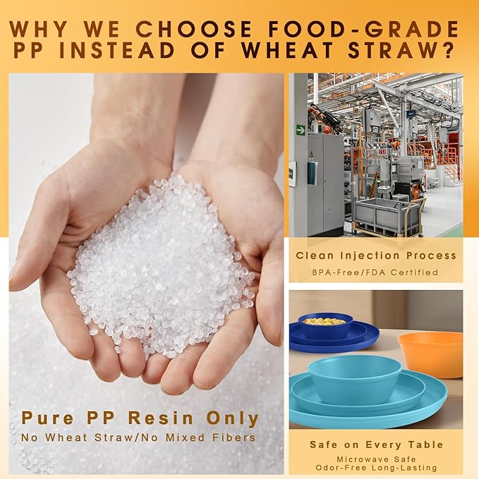 40-Piece Unbreakable Kids Dinnerware Set for Toddlers & Children, BPA-Free & Easy-Clean PP Plates and Bowls, Microwave & Dishwasher Safe, Complete Family Pack (Service for 8)