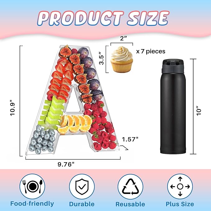 11" Acrylic Letter Charcuterie Box, Reusable Fillable Alphabet Number Shaped Form Tray for Birthday Anniversaries, Party Decorative Serving Plates Display Candy Cake (A)