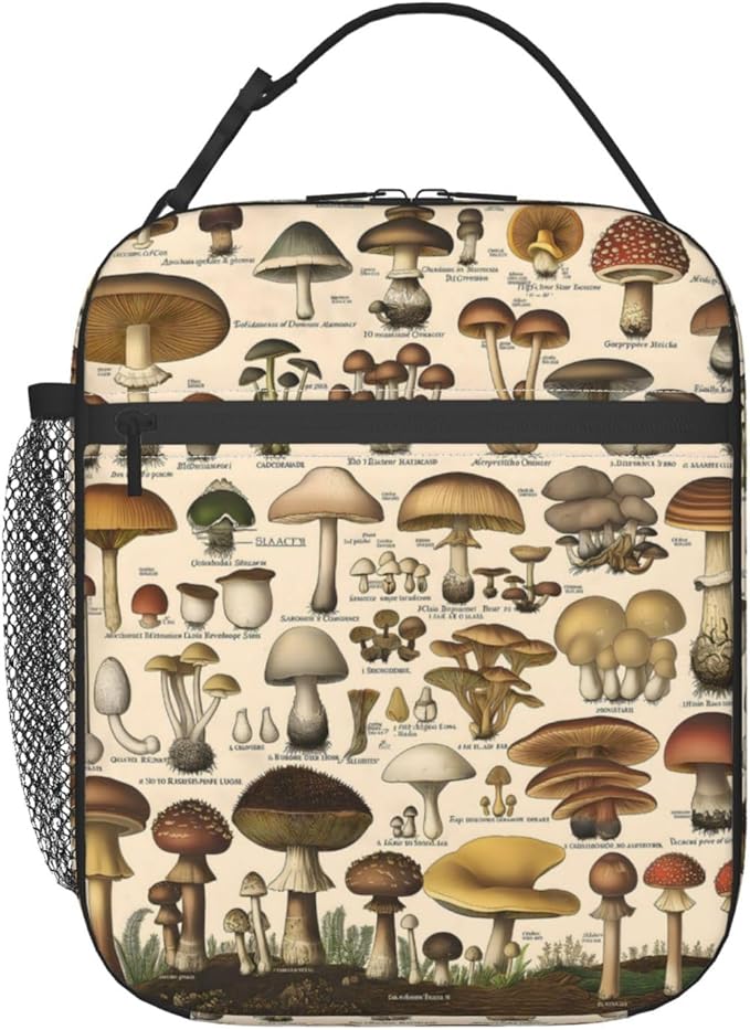 Botanical Mushroom Lunch Box for Women Men, Insulated Lunch Box, Reusable Lunch Bag for Office, Work, Picnic, Travel