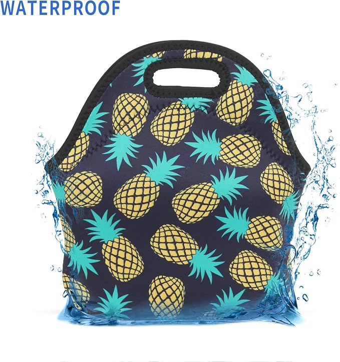 Violet Mist Womens Reusable Neoprene Lunch Bag Cute Insulated Lunch Box Pineapple Fruits Print Thermal lunch bags Bag Waterproof Food Handbags Meal Prep Lunchbags Travel Work Gift for Women Men Adult