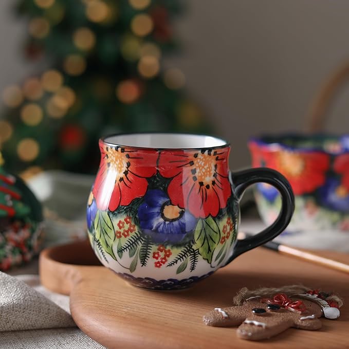 ALMA 2025 Updated Ceramic Coffee Mug 12oz/380ml,Flower Mug,Unique Tea Cup For Women,Microwave Oven Safe(Jungle Floral,Medium)
