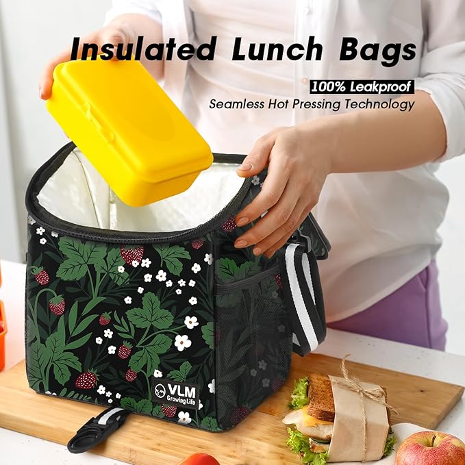 VLM Lunch Box for Women, Insulated Lunch Bag Women with Adjustable Shoulder Strap, Cute Lunch Tote Bag for Work,Picnic,Camping