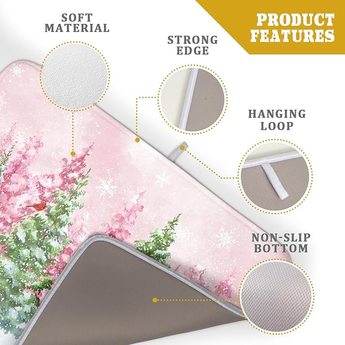 Winter Dish Drying Mats for Kitchen Counter Watercolor Forest Decoration Coffee Mat for Holiday Decor