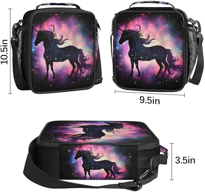 Rainbow Galaxy Animal Unicorn Lunch Bag Box for Kids Boys Girls Insulated Lunch Tote Bag with Adjustable Shoulder Strap Reusable Waterproof Thermal Cooler Bag for School Work Picnic Women Men