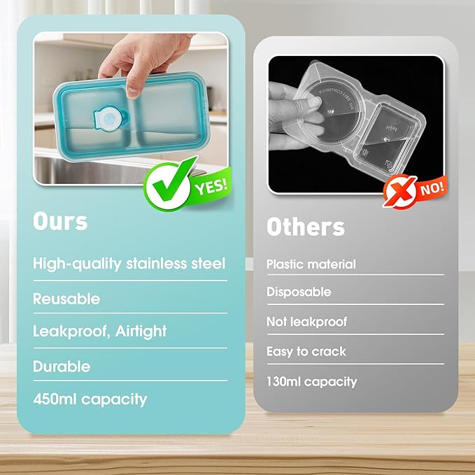 Stainless Steel Snack Containers,Reusable 2 Compartment Stainless Snack Containers with Lids,Stainless Steel Food Storage Containers,Metal Snack Lunch Meal Prep Containers,Bento Box 1 Pack