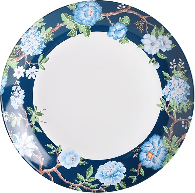222 Fifth 12-Piece Porcelain Dinnerware Set for 4, Luxury White & Bohemian Blue Plates and Bowls Set, Glossy Ceramic Dish Set with Detailed Floral, Microwave & Dishwasher Safe Dishes, Nightingale
