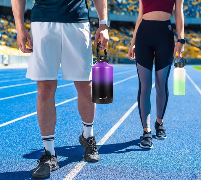 Water Bottle Insulated 32oz 40oz 64oz 128oz Straw Lid Spout Lid & 3 Lids, Leak Proof, Vacuum Insulated,Stainless Steel Water Bottle Wide Mouth for Sports, Gym or Office