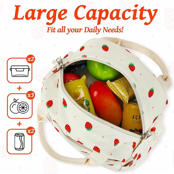 BTOOP Lunch Box for Women Men Cute Corduroy Lunch Bags Large Capacity Insulated Lunch Tote Bag For Work Travel Or Picnic