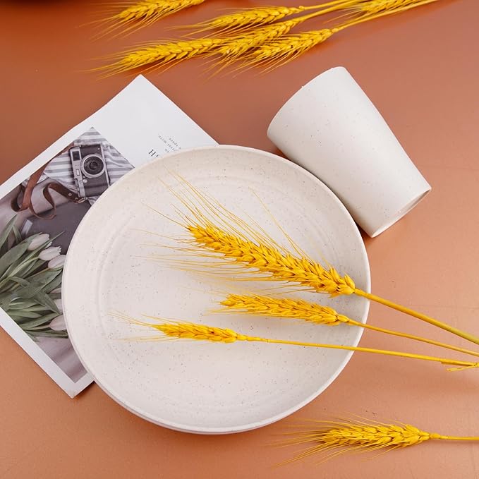 Supernal Wheat Straw Dinnerware Sets,Dish Sets for 8,Plates and Bowls Set Dishwasher Safe,Unbreakable Dinnerware,Reusable Tableware Set,Beige Color 16pcs Plates, 8pcs Bowls, 8pcs Cups.