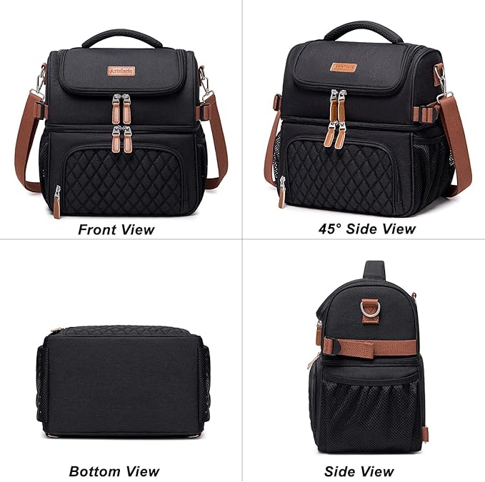 Artelaris Lunch Bag for Women, Large Double Deck Lunch Box Tote for Work, Dual Compartment Insulated Leakproof Lunchbox Cooler for Adult