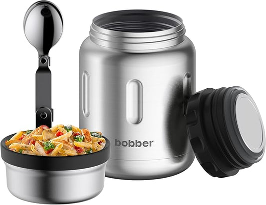 BOBBER 24 oz Insulated Stainless Steel Thermos for Hot Food with Extra-Wide Mouth, Built-in Spoon and Bowl – Keeps Food Hot for 14 Hours and Cold for 20 Hours (Matte)