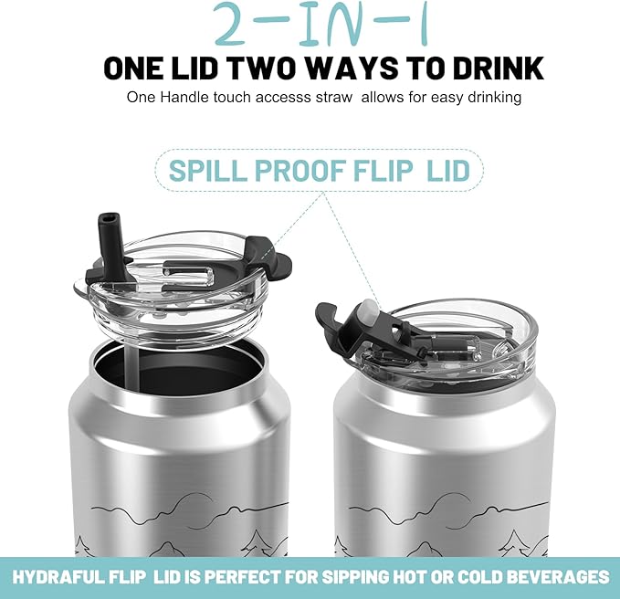 Hydraful 64 oz Tumbler with Handle and Straw - 100% Leak-Proof - Insulated Cup Reusable Stainless Steel Large Water Bottle Travel Mug for Gym, Hiking, and Camping - Gifts for Women Men Him Her